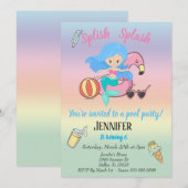 人魚とフラメンコの浮き輪プールパーティーバースデー 招待状 (正面/裏面)