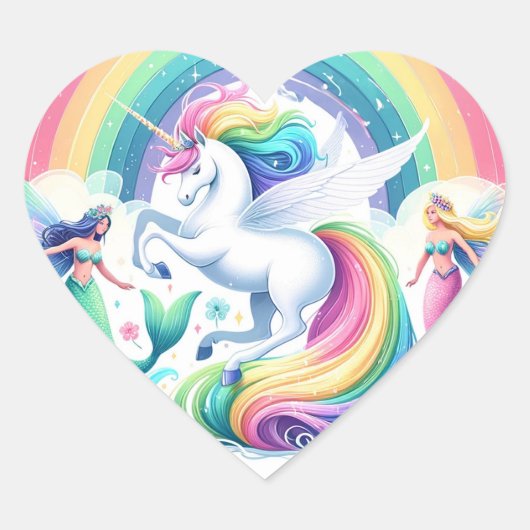 人魚とユニコーンのシール ハートシール (正面)