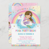 人魚とユニコーンのプールパーティー　黒髪　青い目 招待状 (正面/裏面)