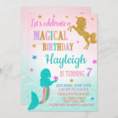 人魚とユニコーンの誕生日招待状 招待状 (正面/裏面)