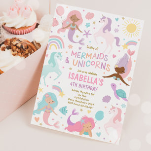 人魚とユニコーンの魔法の誕生日パーティー 招待状