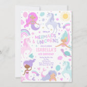 人魚とユニコーンの魔法の誕生日パーティー 招待状 (正面)