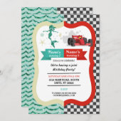 人魚とレーシングカーの共同誕生日ボーイガール 招待状 (正面/裏面)