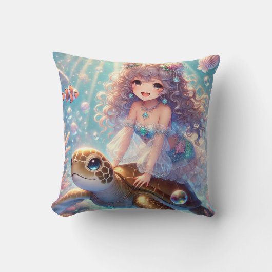 人魚と亀の角枕 クッション (正面)