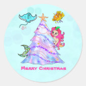 人魚と仲間たちのクリスマスツリー飾り付け ラウンドシール (正面)