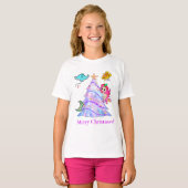 人魚と仲間たちのクリスマスツリー飾り付け Tシャツ (正面フル)