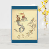 人魚と天使のヴィンテージ年賀状 カード (黄色い花)