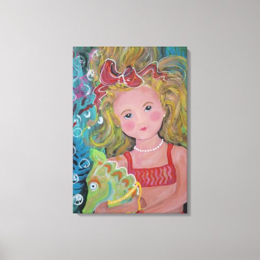 人魚と彼女のペットのシーホース – キャンバス (正面)