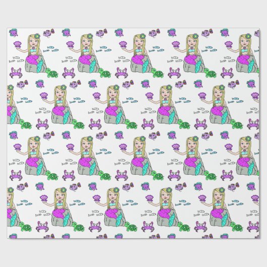 人魚と海の生き物の女の子のギフトラップ ラッピングペーパー (フラット)