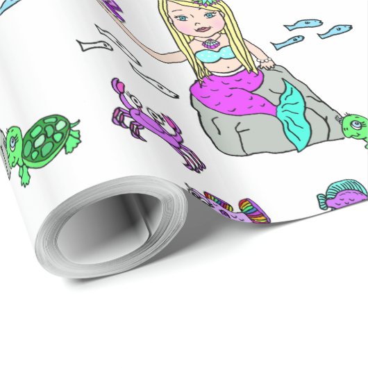 人魚と海の生き物の女の子のギフトラップ ラッピングペーパー (ロールコーナー)
