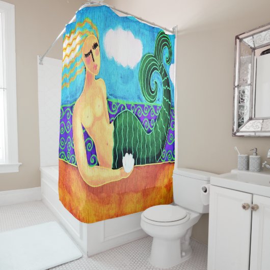 人魚と海の貝の抽象芸術芸術 シャワーカーテン (インサイチュ)