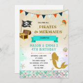 人魚と海賊の共同誕生日の招待 招待状 (正面/裏面)