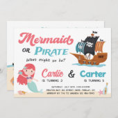 人魚と海賊の共同誕生日パーティー、どんな年齢でも 招待状 (正面/裏面)