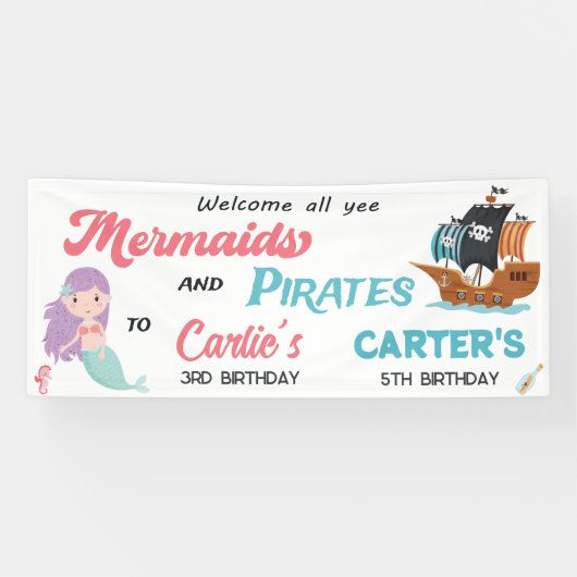 人魚と海賊の共同誕生日パーティー、任意の年齢 横断幕 (横)