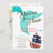 人魚と海賊の子供の誕生日パーティーへの招待 招待状 (正面/裏面)