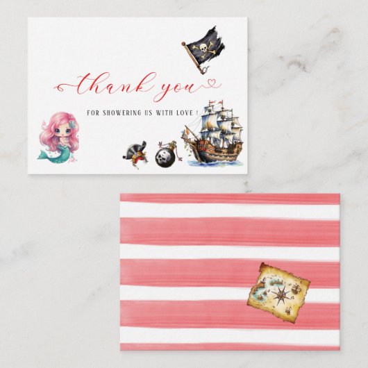 人魚と海賊の水彩画の誕生日パーティーありがとう ノートカード (正面/裏面)