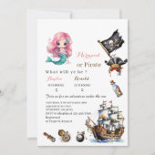 人魚と海賊の水彩画誕生日パーティー招待状 招待状 (正面)