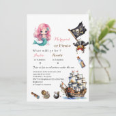 人魚と海賊の水彩画誕生日パーティー招待状 招待状 (スタンド正面)