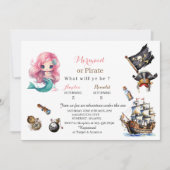 人魚と海賊の水彩画　誕生日パーティー招待状 招待状 (正面)