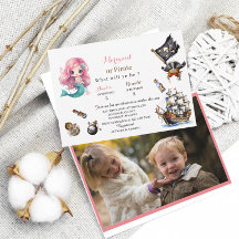 人魚と海賊の水彩画　誕生日パーティー招待状