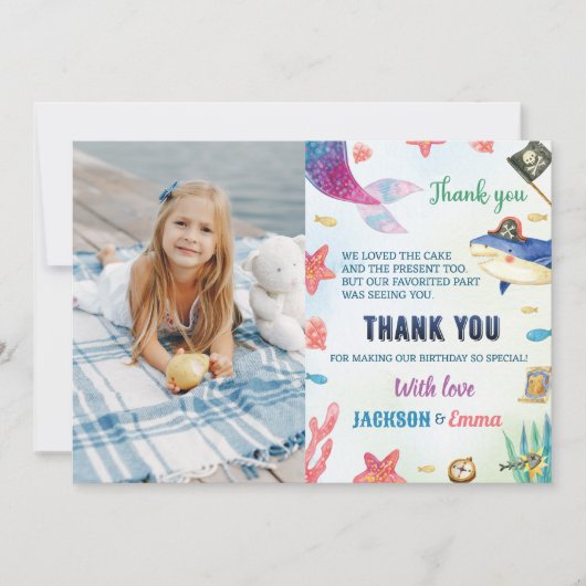 人魚と海賊の誕生日お礼カード サンキューカード (正面)
