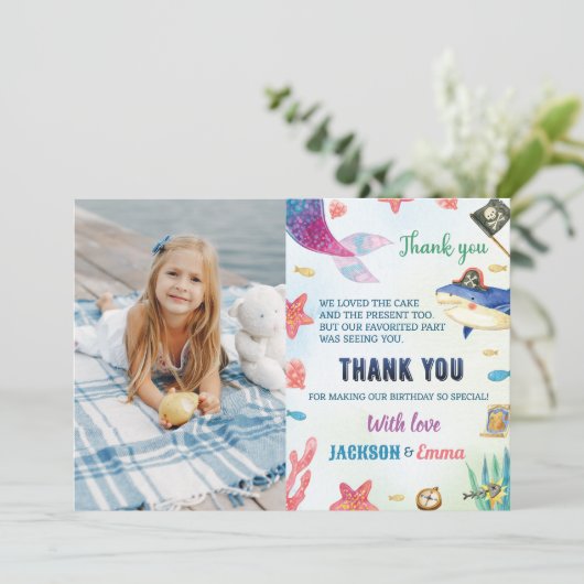 人魚と海賊の誕生日お礼カード サンキューカード (スタンド正面)