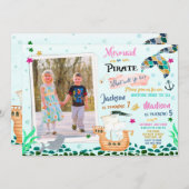 人魚と海賊の誕生日の招待状Boy Girl 招待状 (正面/裏面)