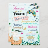 人魚と海賊の誕生日の招待状Boy Girl 招待状 (正面/裏面)