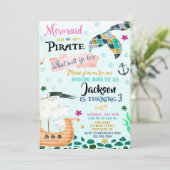 人魚と海賊の誕生日の招待状Boy Girl 招待状 (スタンド正面)