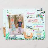 人魚と海賊の誕生日の招待状Boy Girl 招待状 (正面/裏面)