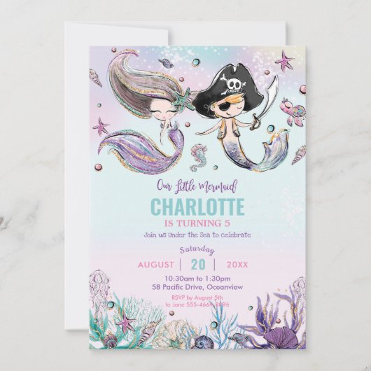 人魚と海賊ボーイガール共同誕生日パーティー 招待状 (正面)