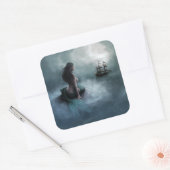 人魚と海賊船ステッカー スクエアシール (封筒)