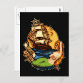 人魚と海賊船 ポストカード (正面/裏面)