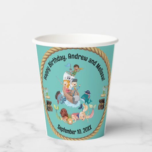 人魚と海賊誕生日 紙コップ (正面)