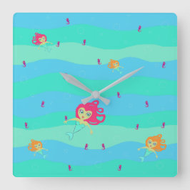 人魚と海馬の平方クロック スクエア壁時計