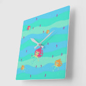 人魚と海馬の平方クロック スクエア壁時計 (傾斜)