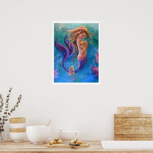 人魚と船馬カラフル。 ポスター (キッチン)