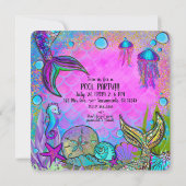 人魚と貝殻の海の中の誕生日パーティー 招待状 (裏面)