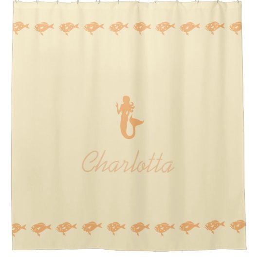人魚と魚の桃の海のシンボルの名前 シャワーカーテン (正面)