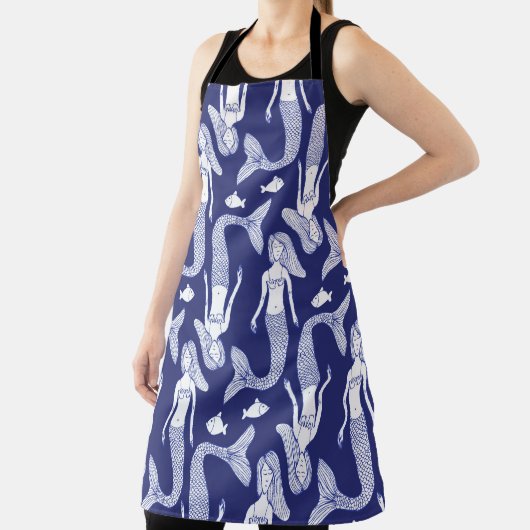 人魚と魚の模様をヴィンテージスタイルでスケッチする エプロン (インサイチュ)