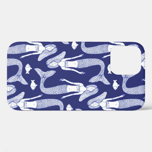 人魚と魚の模様をヴィンテージスタイルでスケッチする Case-Mate iPhoneケース (裏面 (横))