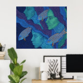 人魚と魚、シュールレアリスムの幻想芸術、水中 ポスター (ホームオフィス)