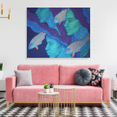 人魚と魚、超現実的なファンタジーアート、水中 キャンバスプリント (インサイチュ (リビング))