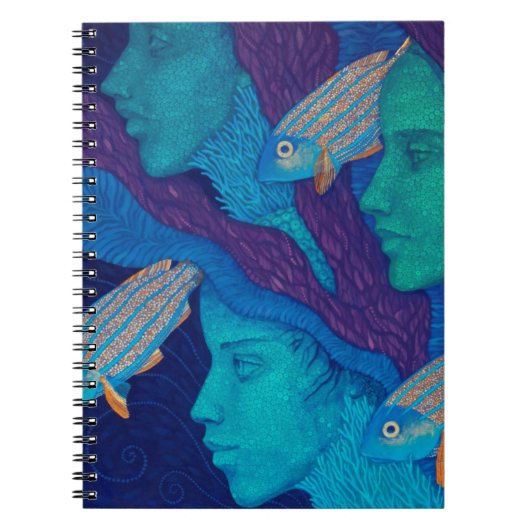 人魚と魚、超現実的なファンタジーアート、水中 ノートブック (正面)