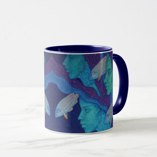 人魚と魚、超現実的なファンタジーアート、水中 マグカップ (正面右)