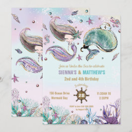 人魚と鯨海賊双生児ジョイント誕生日プール 招待状