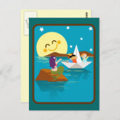 人魚に手を振る紙ボートの子供たち。 ポストカード (正面/裏面)