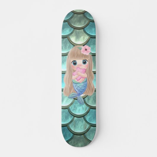 人魚のうろこに乗った赤ちゃんマーメイド スケートボード (正面)