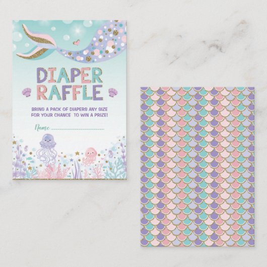 人魚のおむつのラッフルの女の赤ちゃんのビーチの海の海 エンクロージャーカード (正面/裏面)