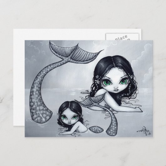 「人魚のお母さんとお子さん」はがき ポストカード (正面/裏面)